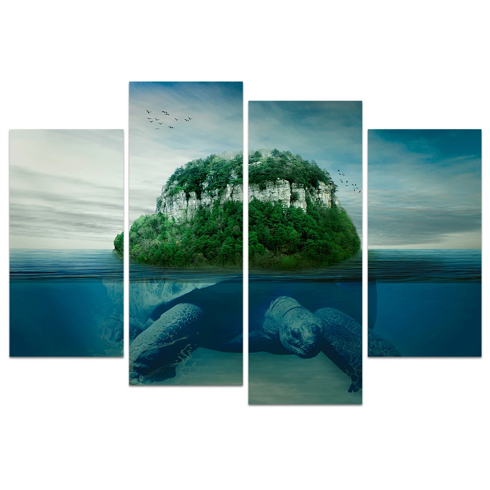 Sea Turtle Wall Art Giant Swimming Under Blue Carrying Island Ocean Seascape Paintings The Picture Print On Ca | Дом и сад