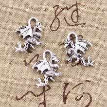15 pçs encantos dragão 21x14mm antigo fazer pingente apto, vintage tibetano bronze prata cor, diy artesanal jóias