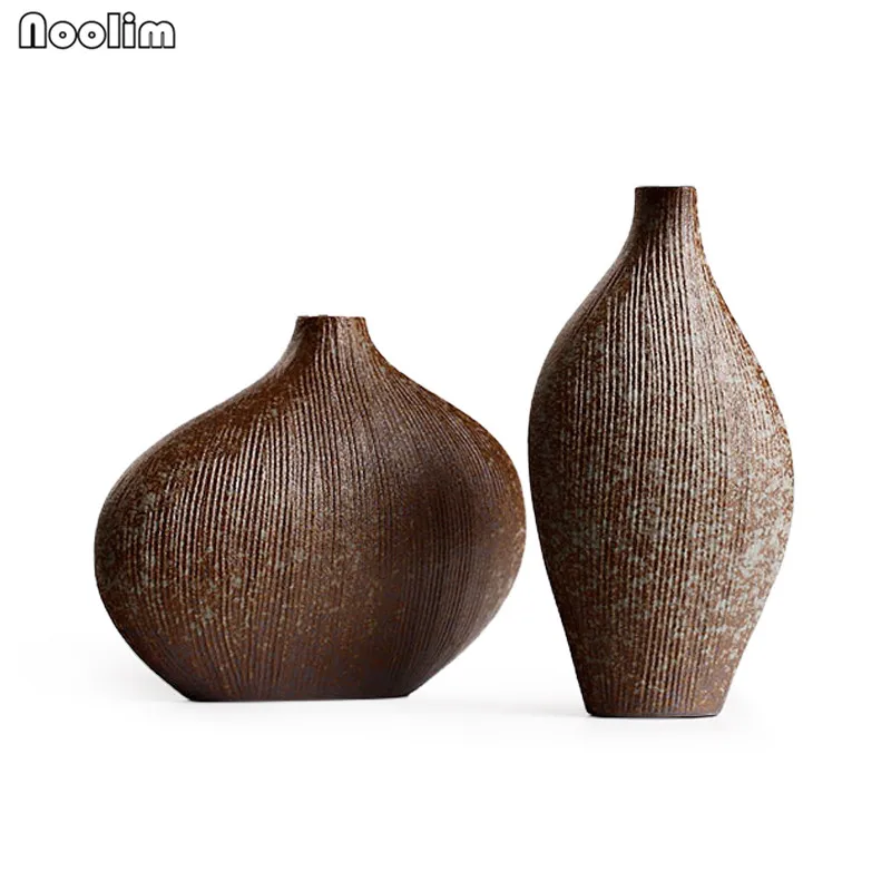 NOOLIM, современная керамическая ваза для цветов, украшение дома, Настольная Ваза, дзен, китайская Ретро керамическая ваза, Свадебный декор, керамическая ваза