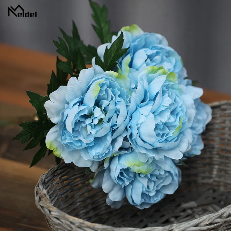 blue Meldel Свадебный букет невесты искусственный шёлковый пион поси красный самодельный букет офис Домашний декор Nosegay Цветочная композиция - Цвет: blue
