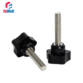 

2pcs M8x32mm Male Thread Star Knob Clamp Bakelite Mechanical Thumb Nut 10-80mm Thread Black Tighten Plum Thumb Nuts Handle