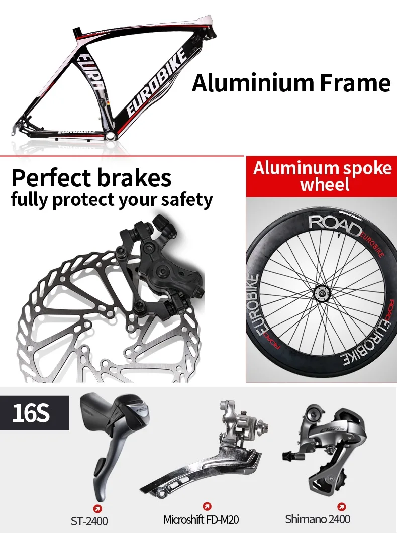 Discount EUROBIKE Road Bikes Aluminum Frame Shimano 16 Speed 700C Inches Wheel 3