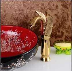 Бесплатная доставка! Высококачественный золотой Лебедь в стиле животного brone кран-смеситель с трубкой. кран для раковины ванной комнаты