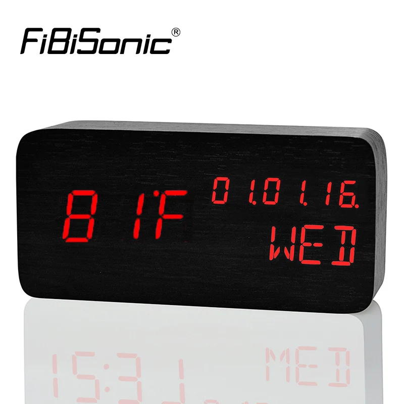 

FiBiSonic Digital LED Alarm Clock Sound Voice Control Electronic Desktop Table Clock Display Temperature Date Alarm Clocks
