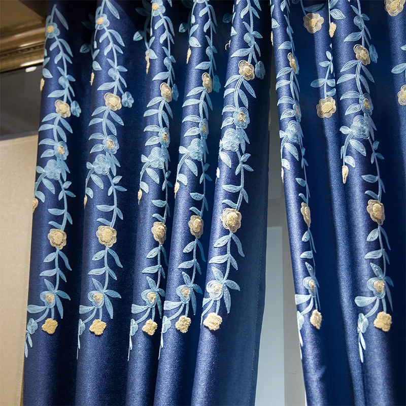 Blackout Curtain Free Shipping!High quality Blue embroidered Thickening