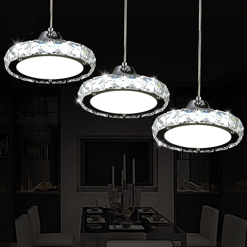 

Restaurant chandelier crystal lamp three simple modern table lamp round LED kitchen bar dining room dining chandeliers