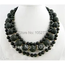Потрясающие! 3 Strads AA 6-12 мм круглая черная вулканическая лава ожерелье 18 '-20 дюймов модные ювелирные изделия Новинка