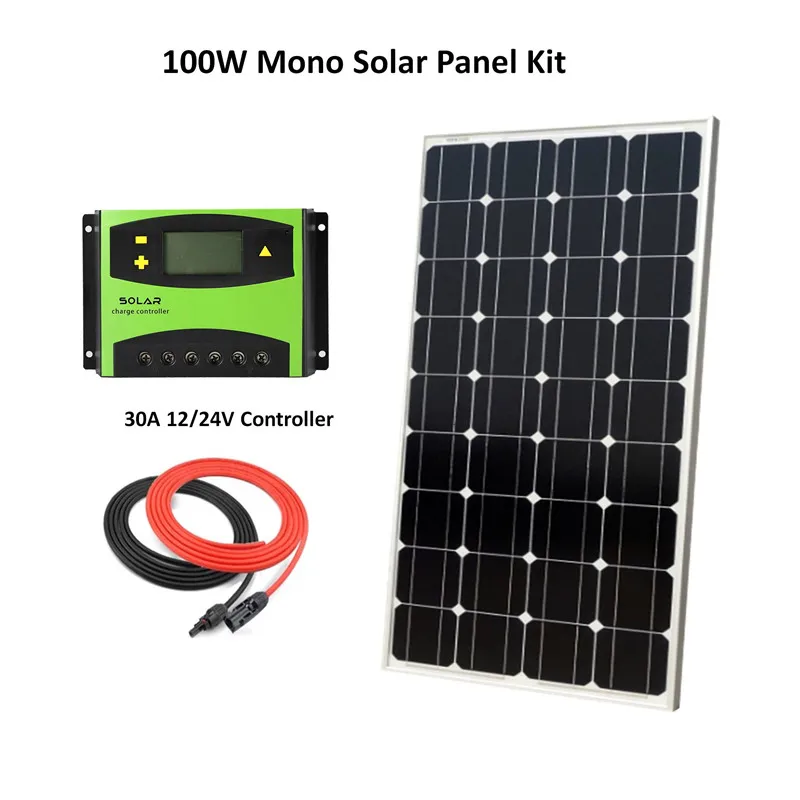 

Solar Panel System DIY Kit 100W Solar Panel Monocrystalline silicon CELLS+30A LCD solar controller+ cable