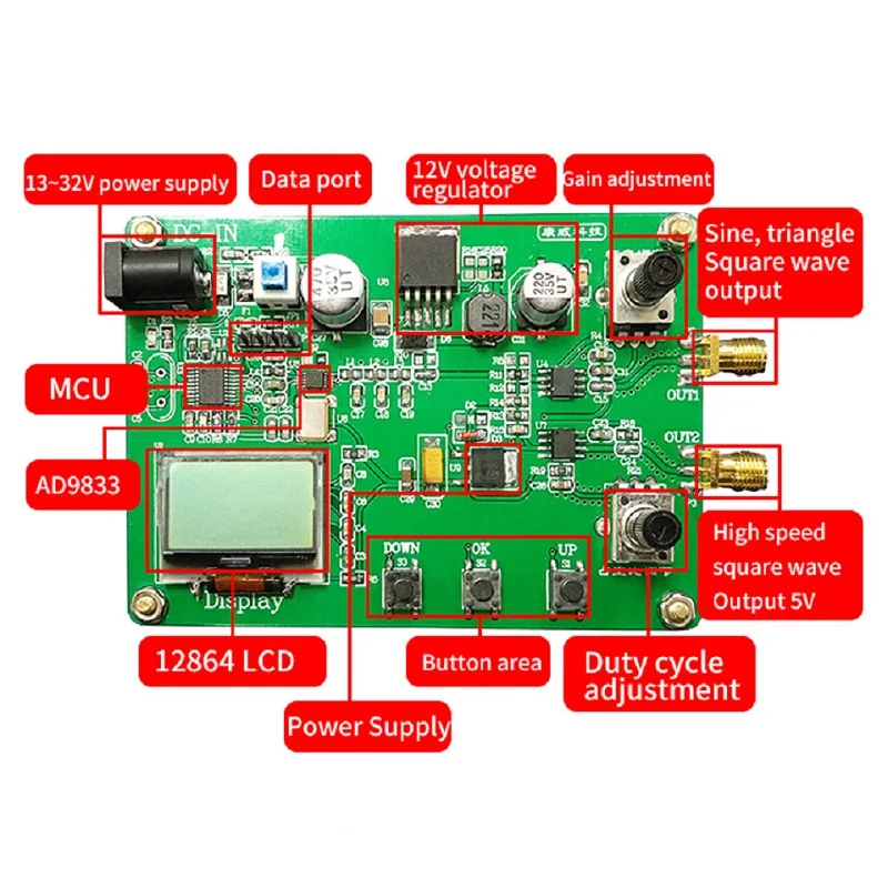 

AD9833 high-speed DDS module comes with single-chip microcomputer gain adjustable high-speed square wave adjustable duty cycle