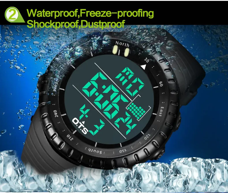 Лидирующий бренд OTS, крутые черные мужские модные цифровые часы с большим лицом, светодиодный, для плавания, альпинизма, для улицы, мужские спортивные часы, рождественский подарок для мальчиков