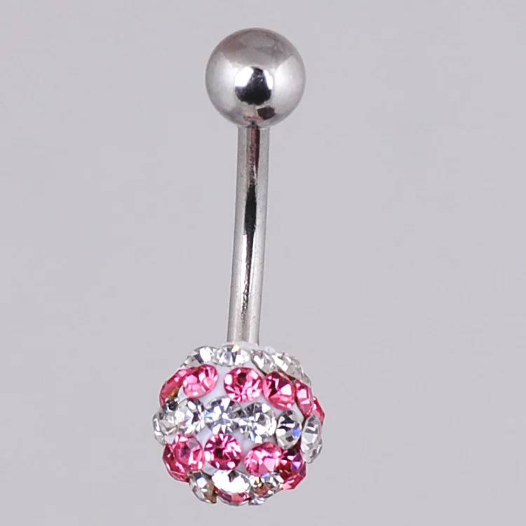 New Arrival Bling Pink And White Crystal Dangle Navel Belly Button 