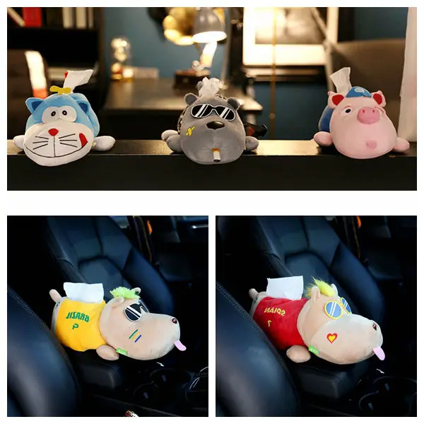

1pc 40cm cartoon beach dog Mario doraemon hanging plush armrest box paper towel case Vehicle tissue stuffed toy gift