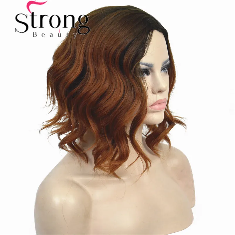 StrongBeauty короткий черный/коричневый Омбре Боб, боковая часть, без челки полный синтетический парик выбор цвета