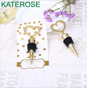 

48 PCS Gold Heart Wine Bottle Stopper Anniversary Birthday Keepsakes Bridal Wedding Favors Party Giveaways Gift