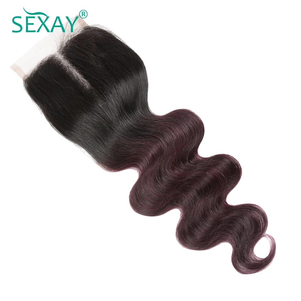Sexay 4*4 Кружева Закрытие тела плетение человеческих волос наращивание Омбре бразильские волосы 1B/зеленые человеческие волосы Закрытие с