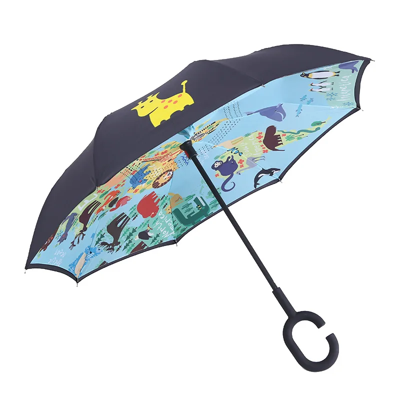 Yesello складной обратный зонтик Детский двухслойный перевернутый ветрозащитный зонтик от дождя мультяшный детский зонтик