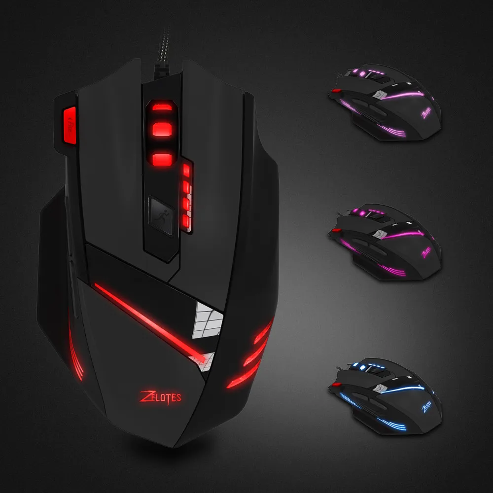 ZELOTES T-60 Professional Wired Gaming Mouse 7 button 3200 DPI 4 Color Led Light Optical USB Computer Gamer Mice for PC Laptop (5)
