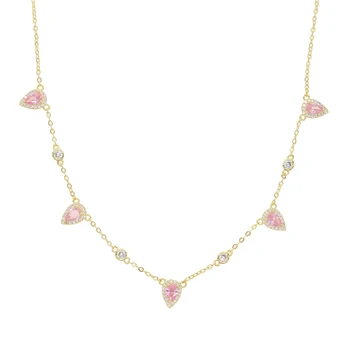 

short choker women necklace pink green tear drop cz chocker elegance wedding engagement fashion jewelry