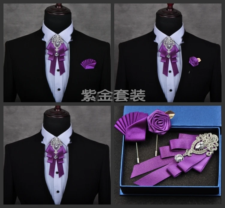 Мужской модный бриллиантовый высококачественный бант для жениха аксессуары для свадебного воротника галстук Роза брошь карманный набор полотенец