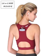 Женский фитнес-бюстгальтер для йоги с задним карманом для телефона высокоэластичный спортивный бюстгальтер-Топ Спортивная одежда для тренажерного зала ударопрочный бюстгальтер для бега Топы Пуш-ап