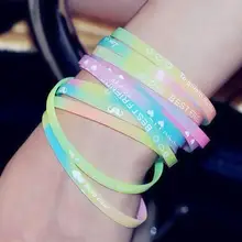 40 шт./партия, флуоресцентный цветной Изысканный Простой светящийся Силиконовый эластичный резиновый браслет с надписью, резинка для волос