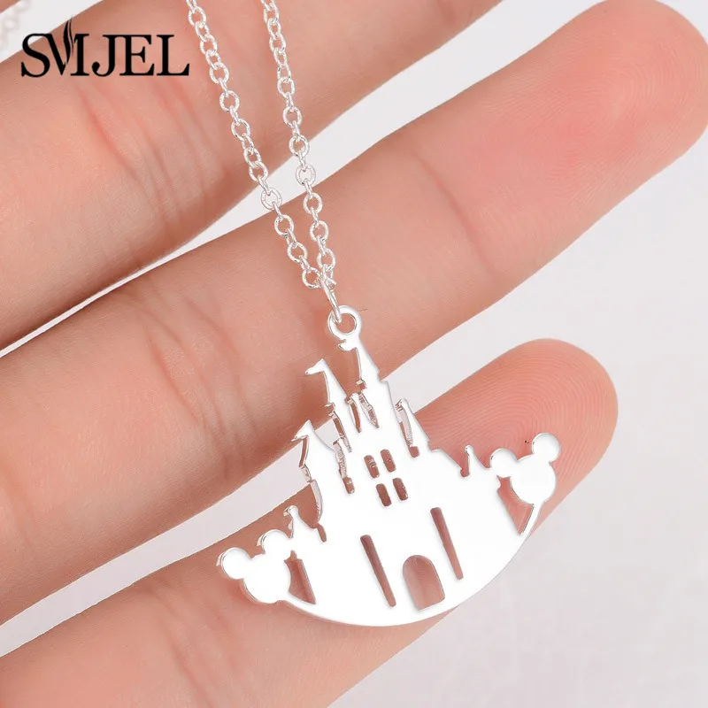 

SMJEL Mickey Minnie Castle Necklace Women Animal Pendants Necklaces Head Necklace Jewelry Kids Christmas Gift Collares