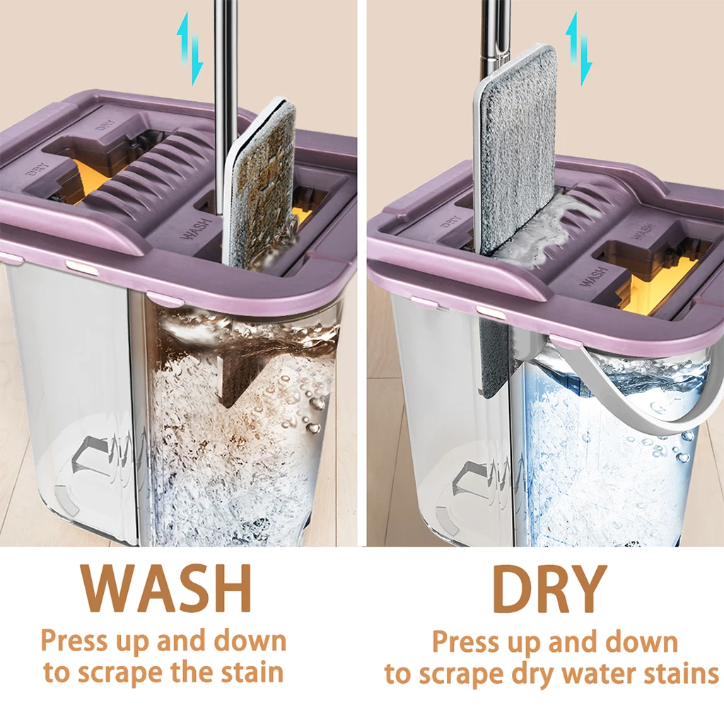 Günstige Haus Boden Reinigung Mop Eimer System Edelstahl Kostenloser Auswringen Mikrofaser Spray Mop Pads Nass Trocken Nutzung auf Hartholz Laminat Fliesen