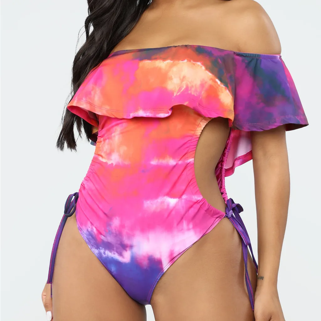 

CHAMSGEND Summer Women's Large Size Print Bikini Tankini Swimsuit Halter Sexy Swimsuit One-Shoulder Swimsuit One Piece Swimsuit