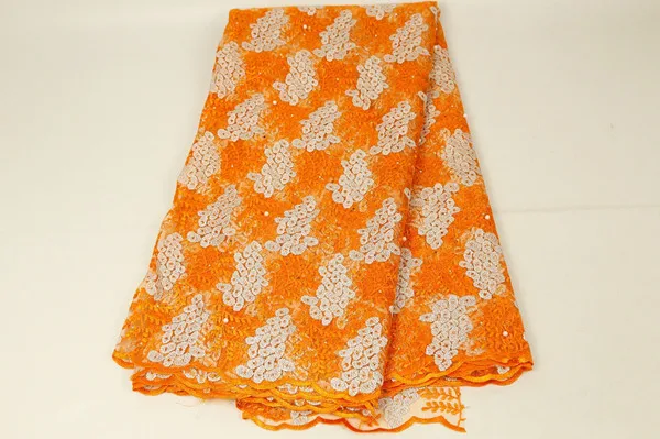 orange Роскошная нигерийская кружевная ткань, французская кружевная ткань для свадебных вечерних платьев, последние африканские тюлевые кружева с камнями - Цвет: orange