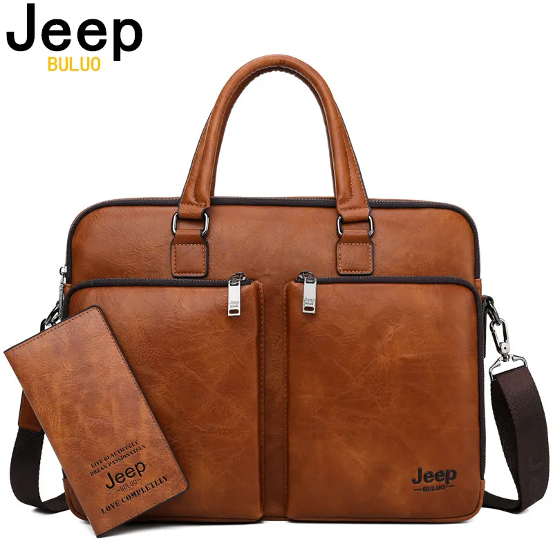 

JEEP BULUO Brand Man Briefcase Large Capacity Leather Casual Shoulder Bag For Men Laptop Business Bags Handbags High-end New