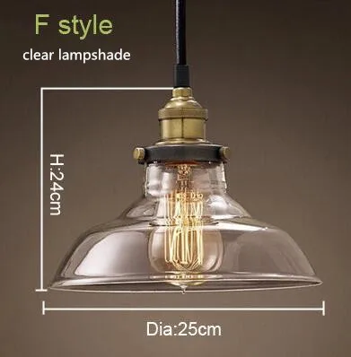 Винтажный подвесной светильник, стеклянный подвесной светильник E27, промышленные подвесные лампы, светильник для бара, кафе, кухни, потолочные светильники - Цвет корпуса: F style