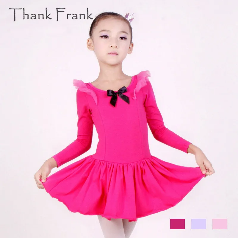 Clearance Sale Brand Ballet Dress For Girls Cotton Long Sleeve Bow