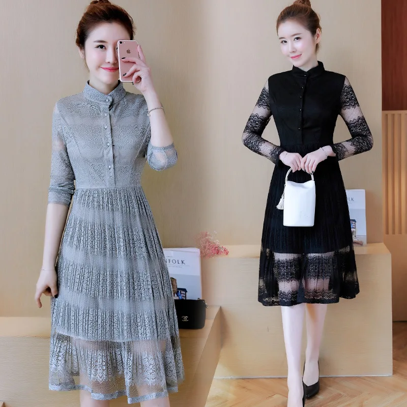 Spring 2018 new women's dress Korean version of the new lace dress