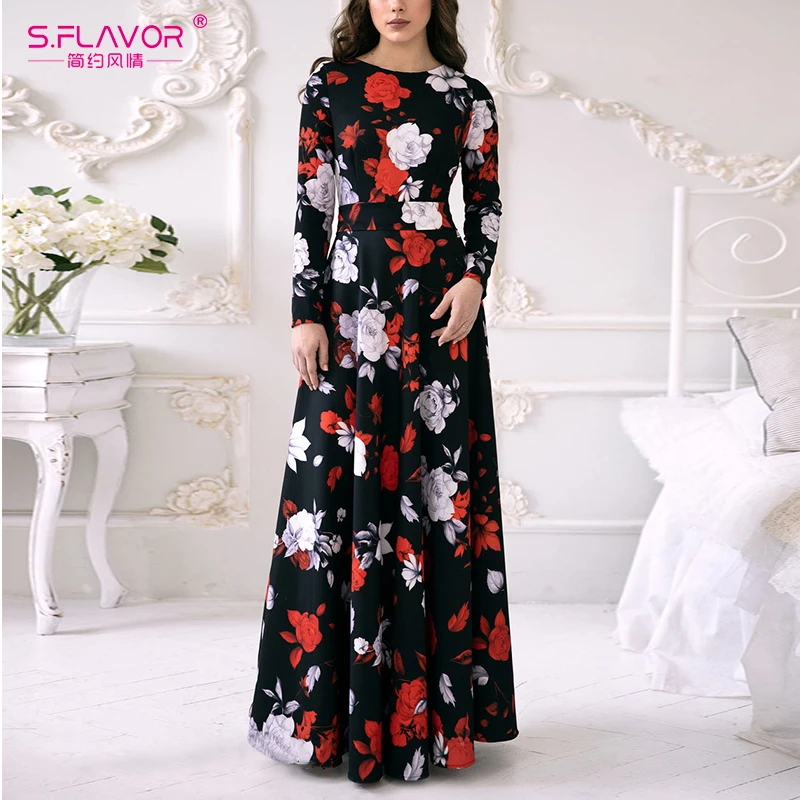 Женское длинное облегающее платье S.FLAVOR праздничное с длинным рукавом элегантное
