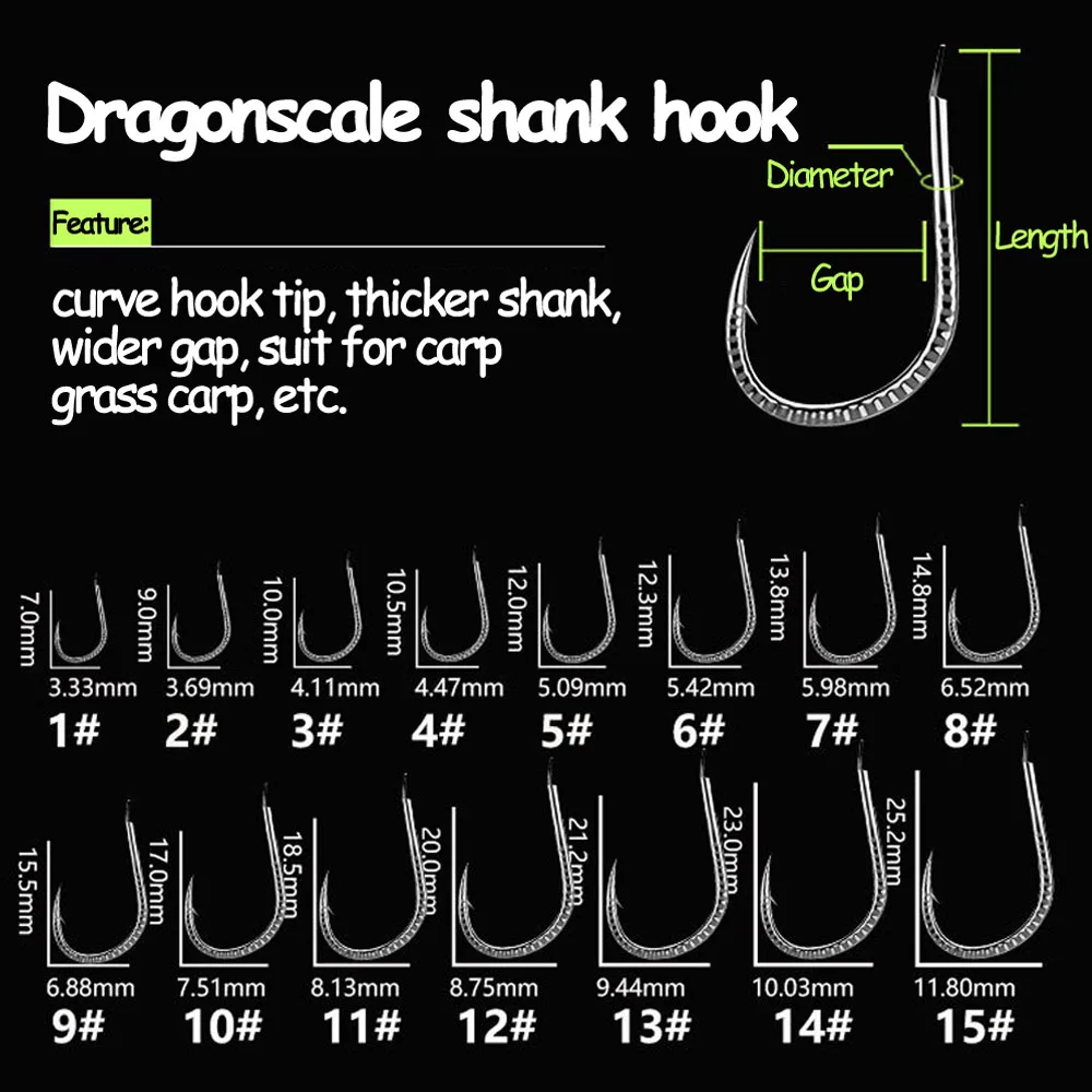 Bimoo 500 шт. серебряный дракон весы с крючком Карп Рыболовный крючок колючая пресноводная рыба Крючки сельдь трава крючок для ловли карпа#1~#13