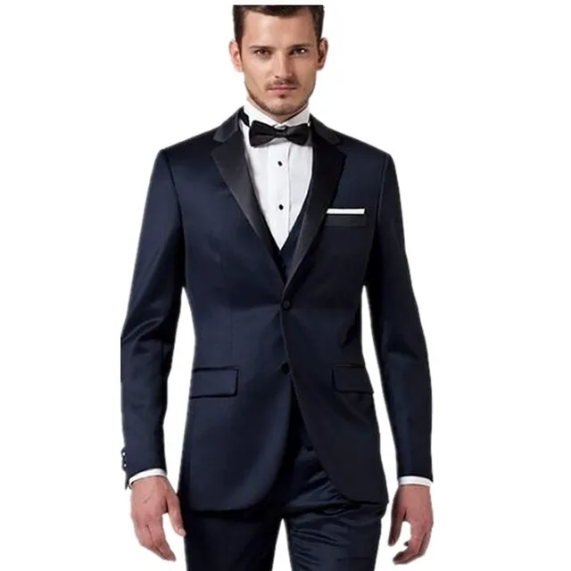 2017 Shiny Black Men Suits Tuxedos For Men Peak Lapel Men Wedding Suits