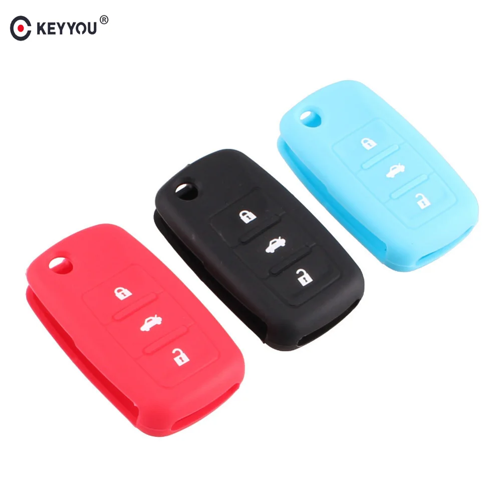 

KEYYOU 10X 3 button silicone car key cover case shell for VW Volkswagen Passat Polo Golf Touran Bora SEAT Ibiza Leon SKODA