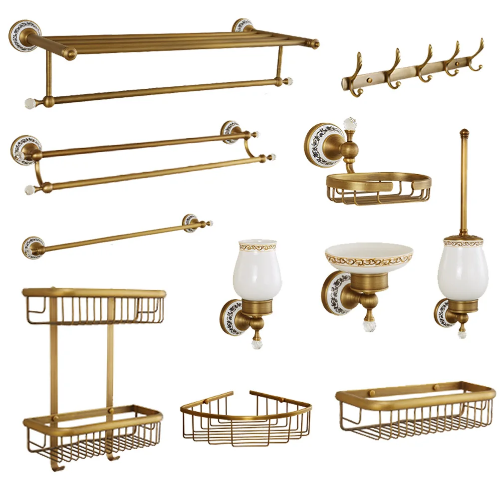 Preise Alle bronze antike handtuch rack blau und weiß porzellan bad zubehör Europäischen stil bad hardware suite