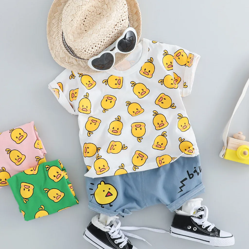 

kid clothes Toddler Baby Kid Boys Cartoon Duck T-shirt Tops Letter Short Pants Outfits Boy summer suit toddler boy clothes #06