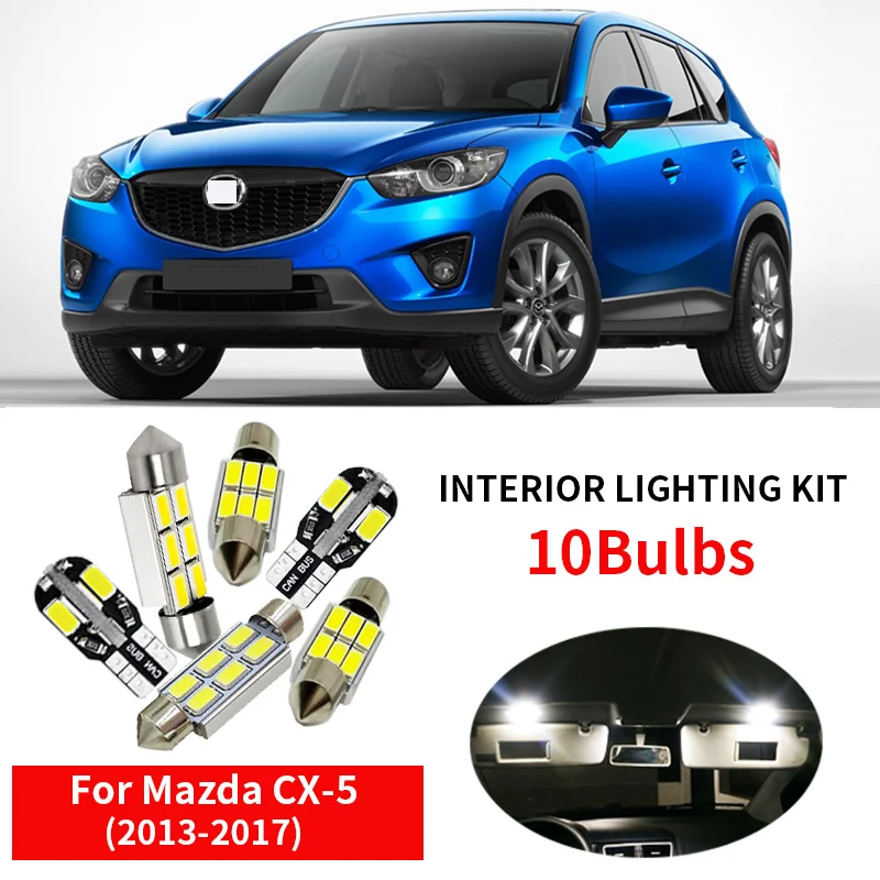 10 шт. авто светодиодный лампы для 2013 Mazda CX-5 CX5 Белый светодиодный Подсветка салона Аксессуары для запасных частей посылка комплект