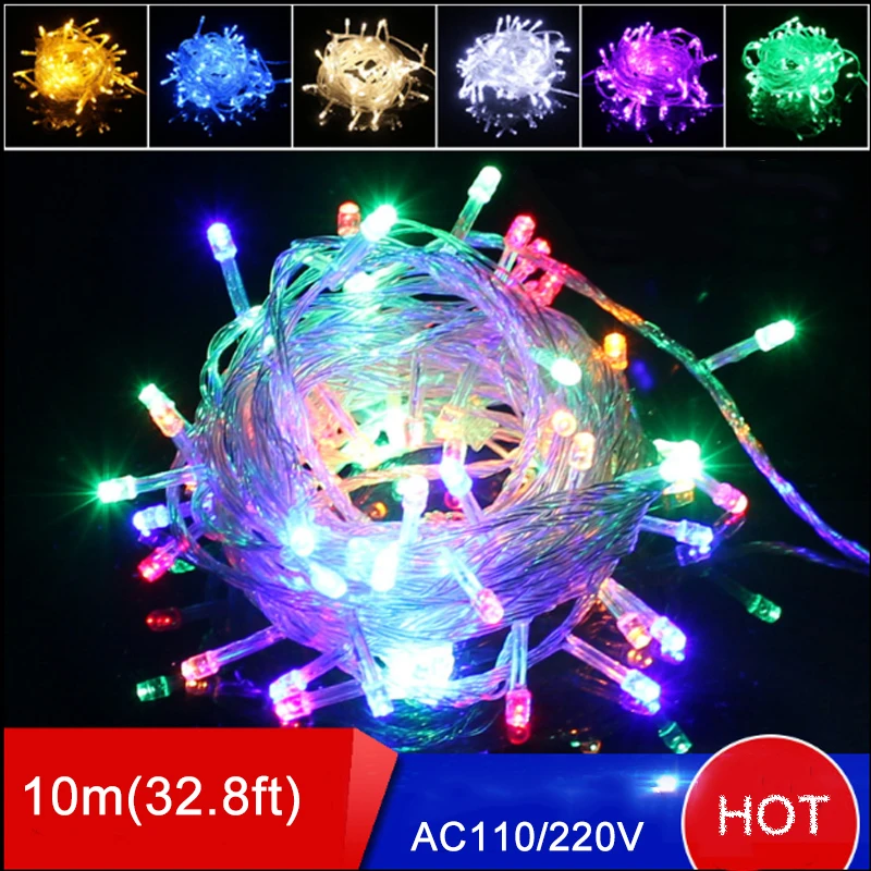 

1pcs 10m 100leds LED Christmas Tree light Home Party Garden Decoration led string lamp Waterproof AC110v US Plug