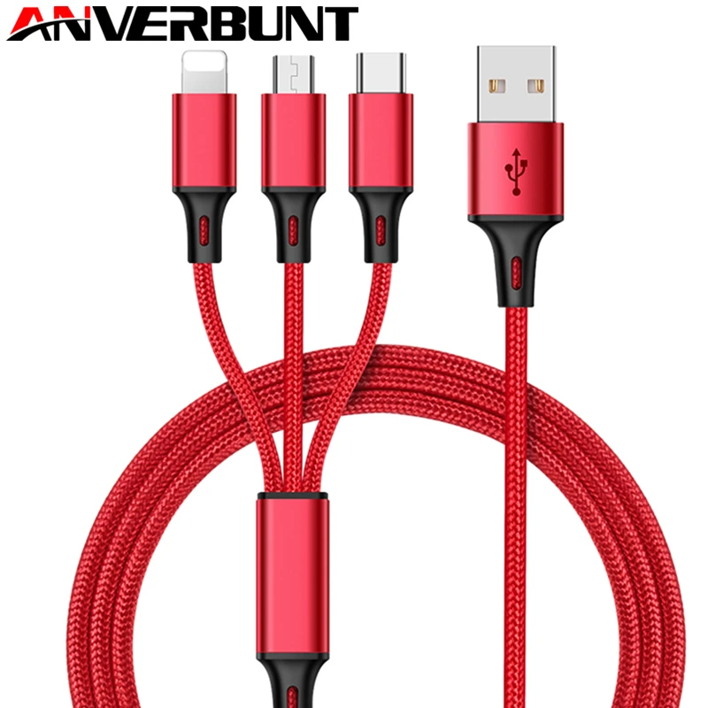 

USB Cable Fast Charging 3 in 1 Quick Charge Cords Type C Micro USB Charger Cable Nylon Cord for iPhone Cable