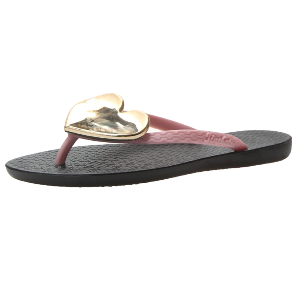 sandalsY16-T pink Женские сандалии; милые женские Вьетнамки с металлическим украшением в форме сердца; Новое поступление; пляжные сандалии на плоской подошве для девочек; - Цвет: sandalsY16-T pink