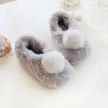 Winter Women’s Fashion Rabbit Hair Home Flat Casual shoes indoor anti-slip shoes Home & Living cute cotton shoes free shipping