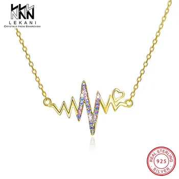 

Simple Electrocardiogram Necklace Crystal From Swarovski 925 Silver Heartbeat Pendants For Women Fashion Design Wedding Jewelry