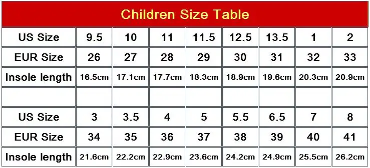 kids shoes size