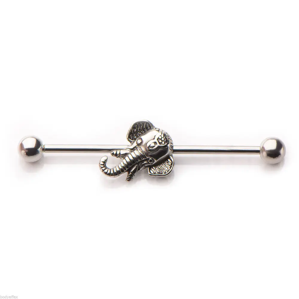 2PCS CUTE SURGICAL STEEL ELEPHANT CHARM INDUSTRIAL BARBELL EAR BODY