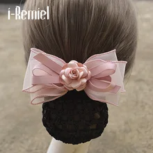I-Remiel покрытие для волос цветочный кружевной атласный тюль Цветок бант крючком булочка сетка снуд бант для головы ювелирные изделия заколка для волос аксессуары для женщин