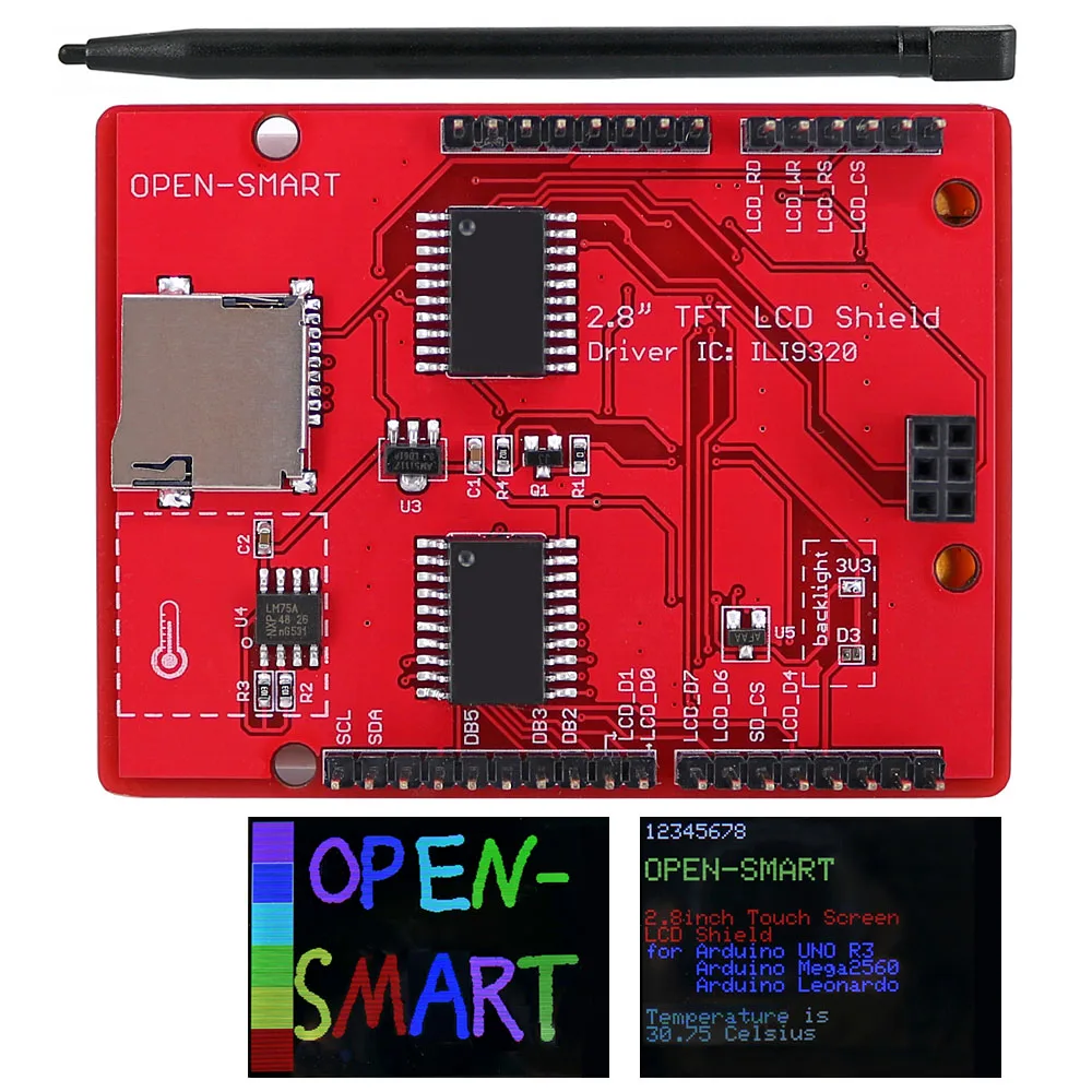 2,8 дюймов TFT ILI9320 сенсорный ЖК-экран на плате датчик температуры+ стилус для Arduino UNO R3/Mega2560/Leonardo