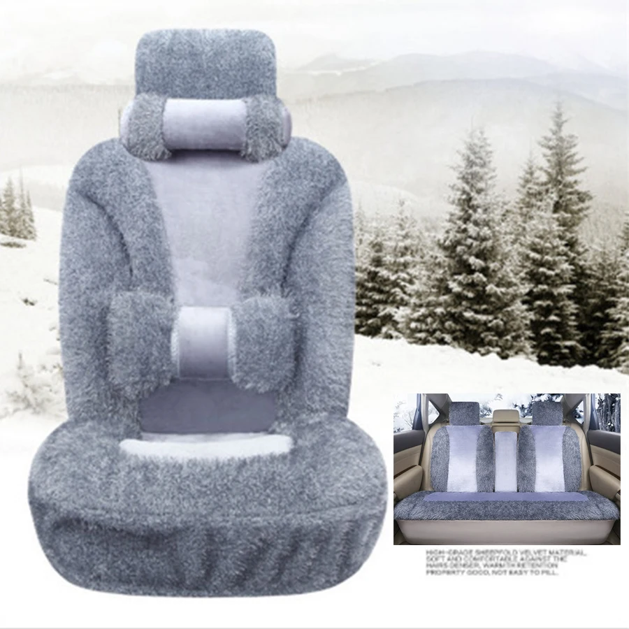 

Car Seat Cover Set Auto Interior Accessories Grey Fluff Front+back